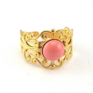 Filigree ring with coral color swarovski pearl