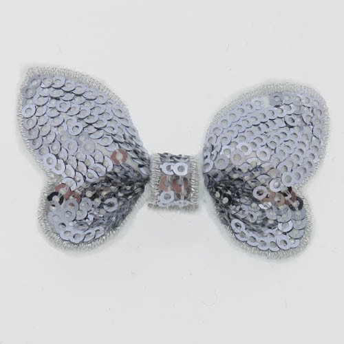 אפליקציית פפיון כסוף מבד+פייטים 60x34 מ"מ