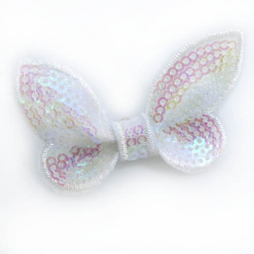 אפליקציית פפיון לבן מבריק מבד+פייטים 60x34 מ"מ