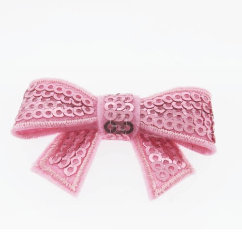 אפליקציית פפיון ורוד מבד+פייטים 6x3 ס"מ