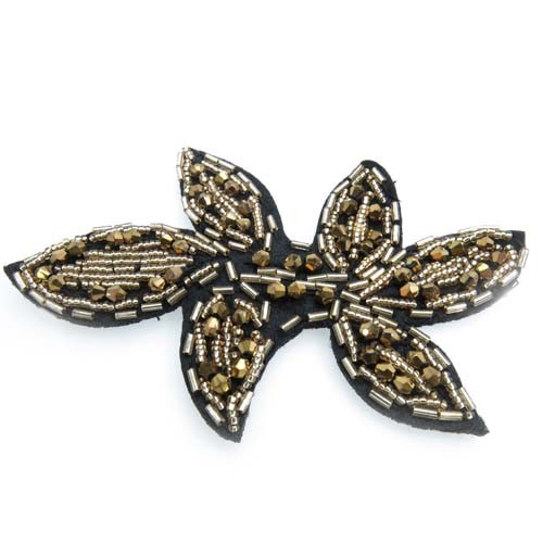 אפליקצית 6 עלים + חרוזים בצבע ברונזה 123x80 מ"מ