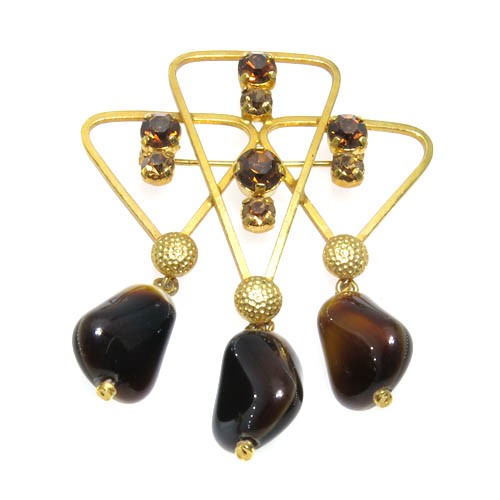 סיכת משולשים משובצים+אבני טייגר איי 60x48 מ"מ