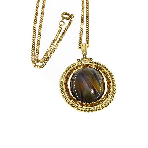 תליון אובלי משובץ ומעוטר + שרשרת 80 ס"מ