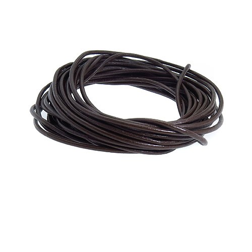 חוט עור עגול הודי 2 מ"מ, צבע חום שוקולד 5 מטר